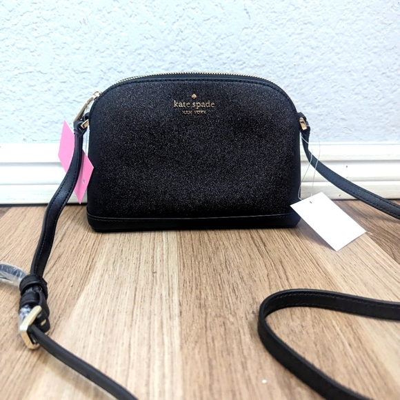 NWT Kate Spade Tinsel Glitter Fabric Small Dome Crossbody Bag In Black - Picture 1 of 3